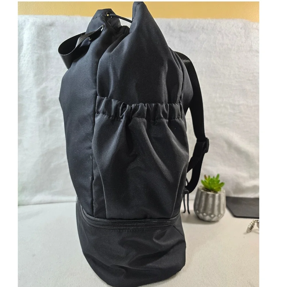 Black Drawstring Beyond Yoga Gym Backpack Convertible‎ Unisex Bag
